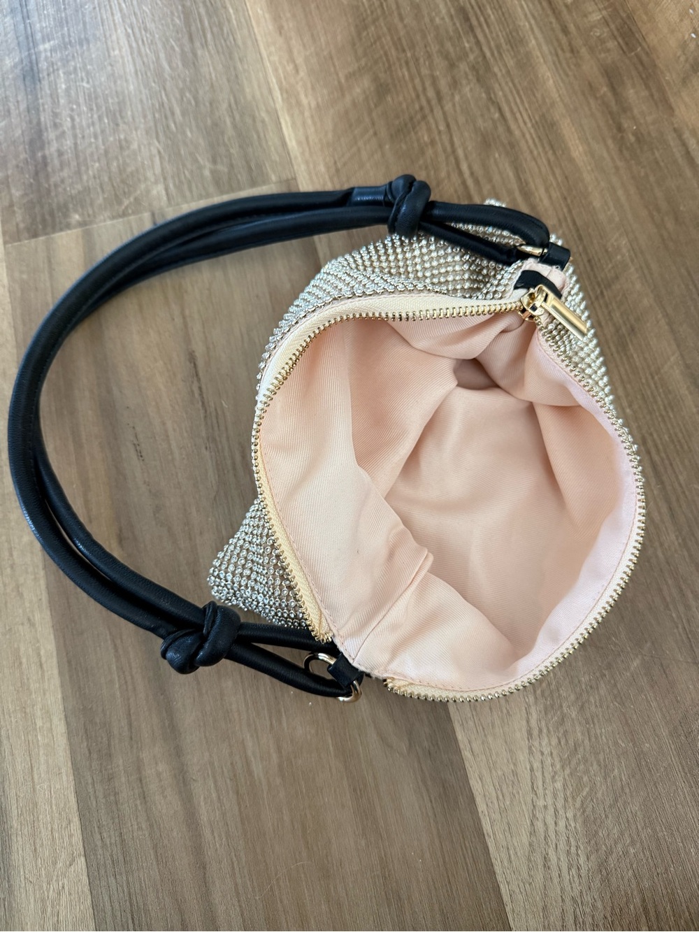 Crystal Mesh Evening Shoulder Bag in Cream with Black Strap - Picture 5 of 5
